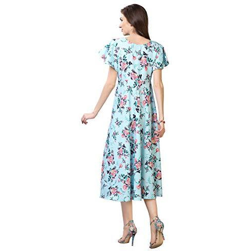 Oomph Women's Western & Fusion Wear Midi Dresses For Women, Beach, Blue - Md57