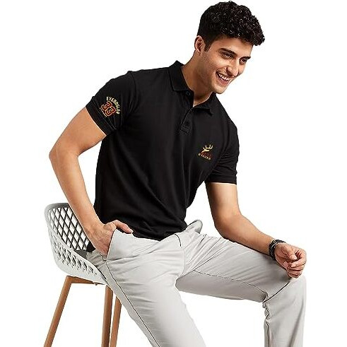 Eyebogler Regular Fit Mens Polo Neck Half Sleeve Soild Casual Tshirt Black