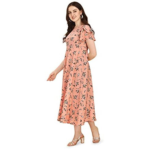 Oomph Women's Western & Fusion Wear Midi Dresses For Women, Beach, Pink - Md303