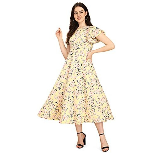 Oomph Women's Western & Fusion Wear Midi Dresses For Women, Beach, Yellow - Md301