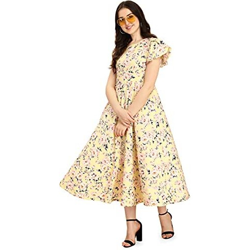 Oomph Women's Western & Fusion Wear Midi Dresses For Women, Beach, Yellow - Md301