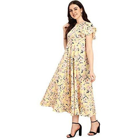 Oomph Women's Western & Fusion Wear Midi Dresses For Women, Beach, Yellow - Md301