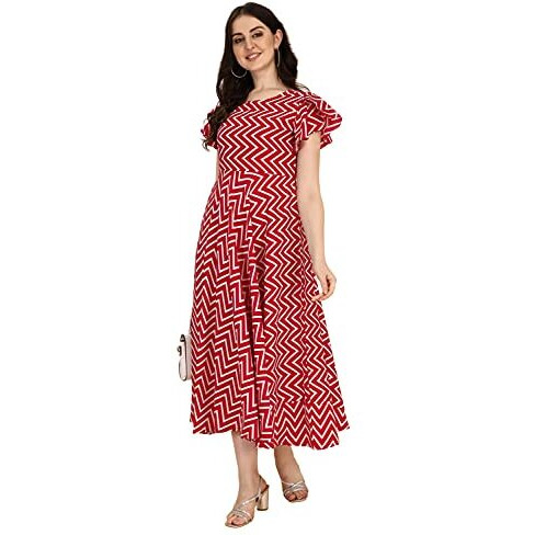 Oomph Women's Western & Fusion Wear Midi Dresses For Women, Beach, Red - Md339