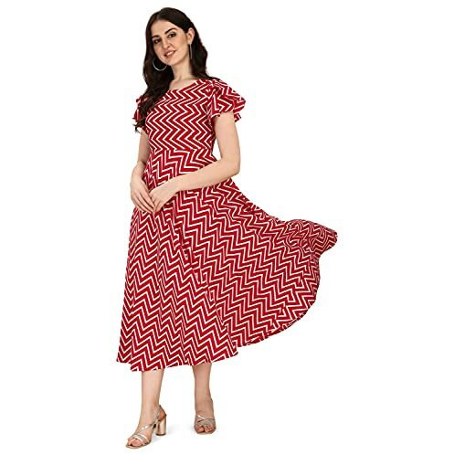 Oomph Women's Western & Fusion Wear Midi Dresses For Women, Beach, Red - Md339
