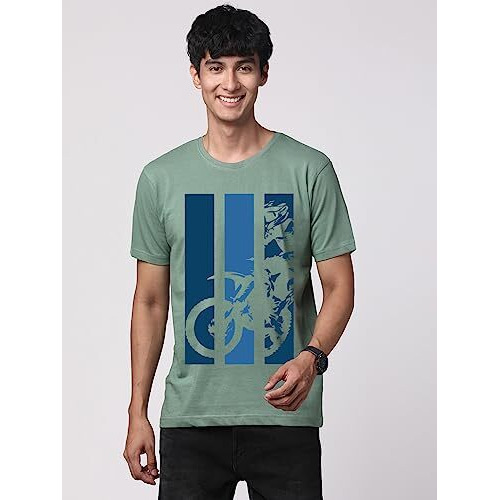 Adro Men's Bike Rider Printed Cotton T-Shirt (Rn23-M-Bik-Pt_Pista_Xl)