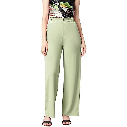Kotty Women's High Rise Cotton Blend Relaxed Fit Trousers Sage Green