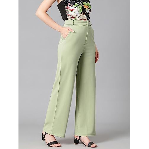 Kotty Women's High Rise Cotton Blend Relaxed Fit Trousers Sage Green