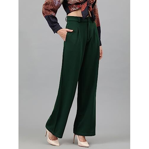 Kotty Womens Polyester Blend Straight Fit Trousers Pine Green