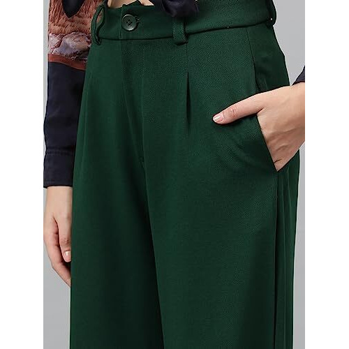 Kotty Womens Polyester Blend Straight Fit Trousers Pine Green
