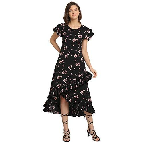 Oomph Women's Western & Fusion Wear Wrap Midi Dresses For Women, Black - Md158