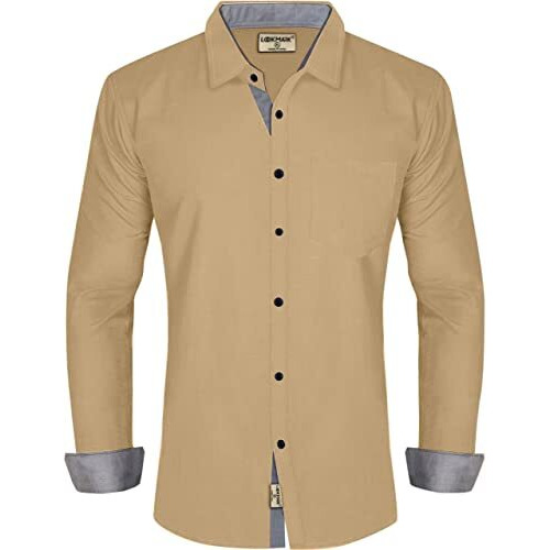 Lookmark Men's Cotton Blend Stitched Solid Full Sleeve Shirt(Shirt 02-S) Beige