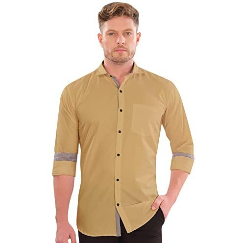 Lookmark Men's Cotton Blend Stitched Solid Full Sleeve Shirt(Shirt 02-S) Beige