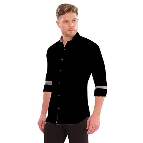 Lookmark Men's Cotton Blend Stitched Solid Full Sleeve Shirt(Shirt 01-S) Black