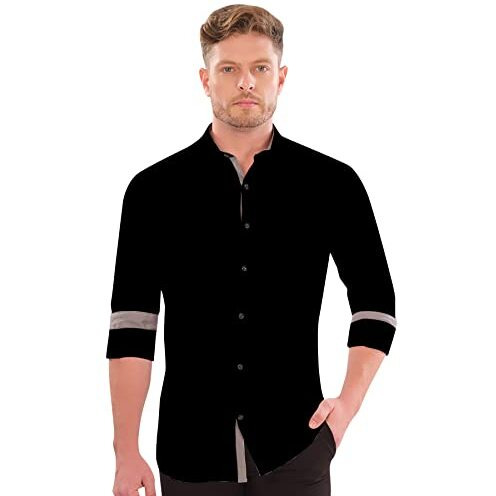 Lookmark Men's Cotton Blend Stitched Solid Full Sleeve Shirt(Shirt 01-S) Black
