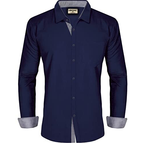 Lookmark Men's Cotton Blend Stitched Solid Full Sleeve Shirt(Shirt 04-Xl) Blue