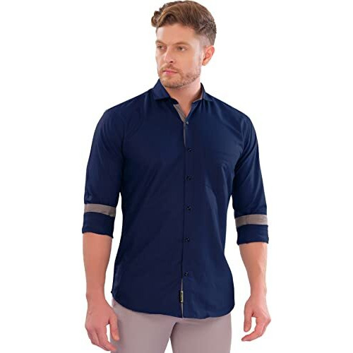 Lookmark Men's Cotton Blend Stitched Solid Full Sleeve Shirt(Shirt 04-Xl) Blue