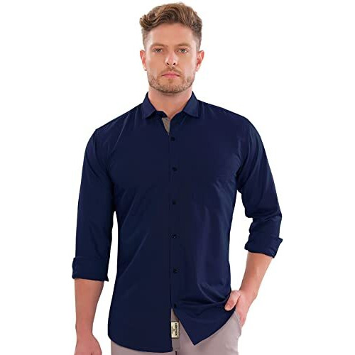 Lookmark Men's Cotton Blend Stitched Solid Full Sleeve Shirt(Shirt 04-Xl) Blue