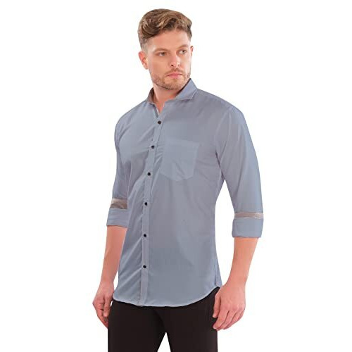 Lookmark Men's Cotton Blend Stitched Solid Full Sleeve Shirt(Shirt 03-S) Grey