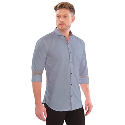 Lookmark Men's Cotton Blend Stitched Solid Full Sleeve Shirt(Shirt 03-S) Grey