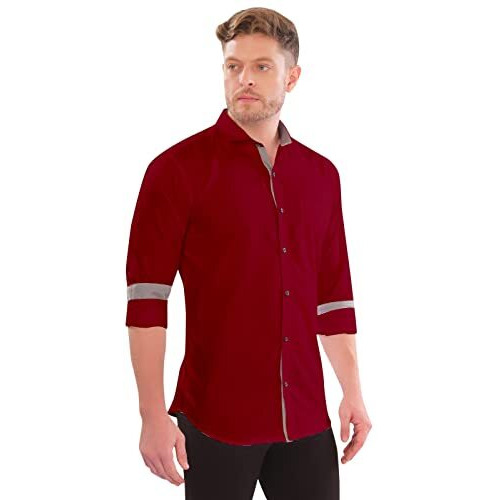 Lookmark Men's Cotton Blend Stitched Solid Full Sleeve Shirt(Shirt 06-S) Red