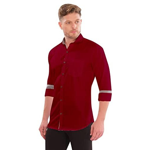 Lookmark Men's Cotton Blend Stitched Solid Full Sleeve Shirt(Shirt 06-Xl) Red