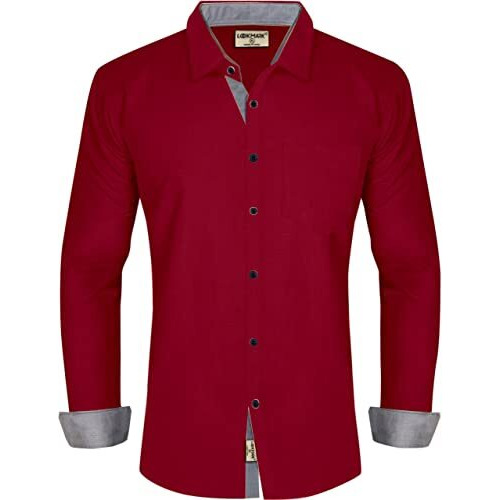 Lookmark Men's Cotton Blend Stitched Solid Full Sleeve Shirt(Shirt 06-Xxl) Red