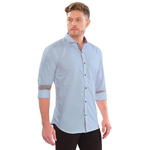 Lookmark Men's Cotton Blend Stitched Solid Full Sleeve Shirt(Shirt 07-Xl) Sky Blue