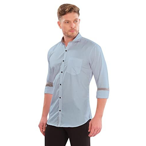 Lookmark Men's Cotton Blend Stitched Solid Full Sleeve Shirt(Shirt 07-Xl) Sky Blue