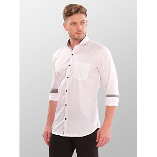 Lookmark Men's Cotton Blend Stitched Solid Full Sleeve Shirt(Shirt 05-Xxl) White