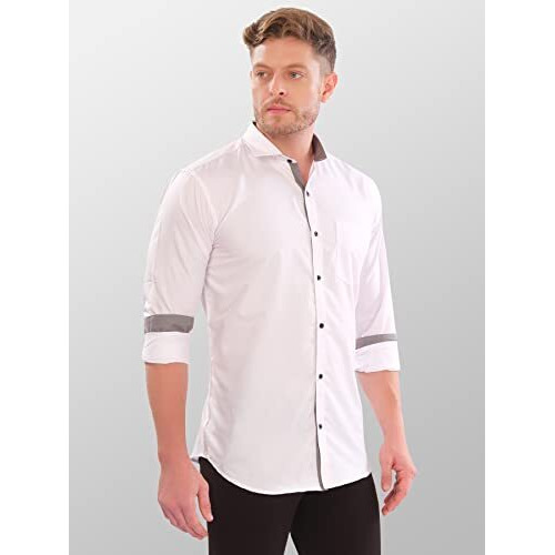 Lookmark Men's Cotton Blend Stitched Solid Full Sleeve Shirt(Shirt 05-Xxl) White