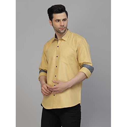 Lookmark Men's Cotton Blend Stitched Solid Full Sleeve Shirt(New-Shirt 02-Xl) Beige