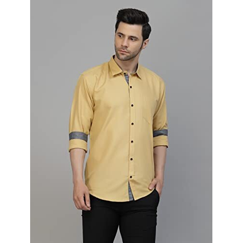 Lookmark Men's Cotton Blend Stitched Solid Full Sleeve Shirt(New-Shirt 02-Xl) Beige
