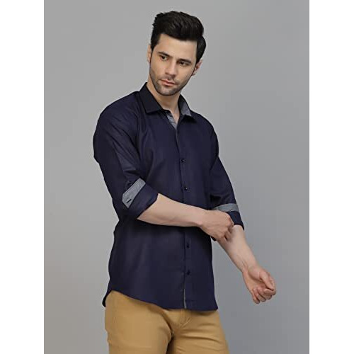 Lookmark Men's Cotton Blend Stitched Solid Full Sleeve Shirt(New-Shirt 04-L) Blue