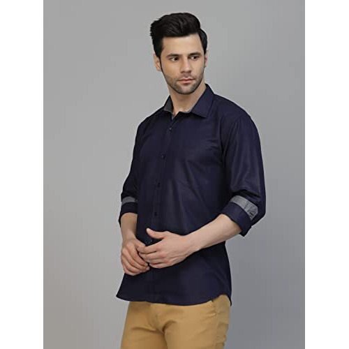 Lookmark Men's Cotton Blend Stitched Solid Full Sleeve Shirt(New-Shirt 04-L) Blue