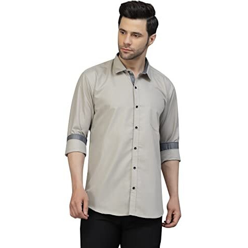 Lookmark Men's Cotton Blend Stitched Solid Full Sleeve Shirt(New-Shirt 03-S) Grey