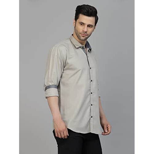 Lookmark Men's Cotton Blend Stitched Solid Full Sleeve Shirt(New-Shirt 03-S) Grey