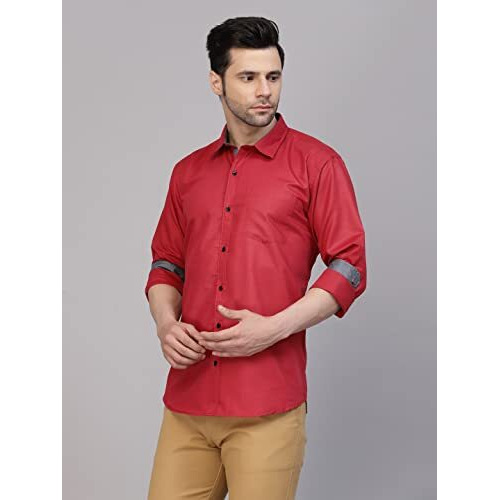 Lookmark Men's Cotton Blend Stitched Solid Full Sleeve Shirt(New-Shirt 06-M) Red