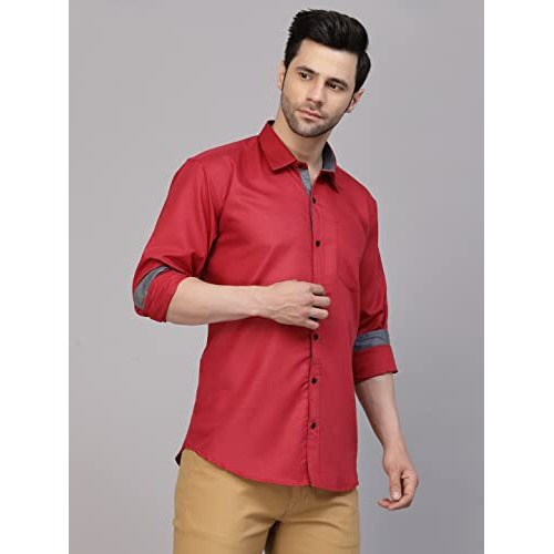 Lookmark Men's Cotton Blend Stitched Solid Full Sleeve Shirt(New-Shirt 06-S) Red