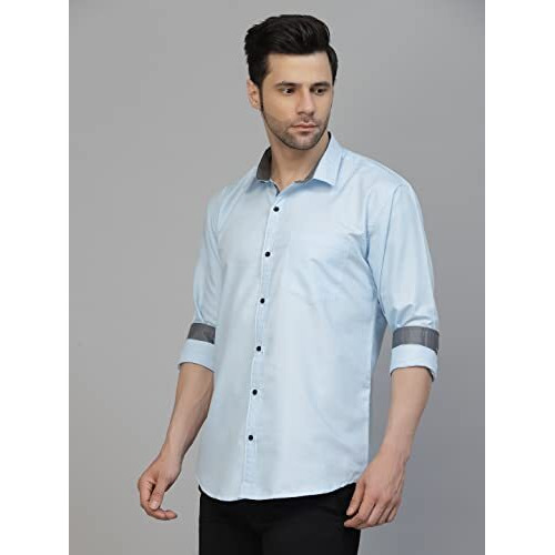 Lookmark Men's Cotton Blend Stitched Solid Full Sleeve Shirt(New-Shirt 07-S) Sky Blue