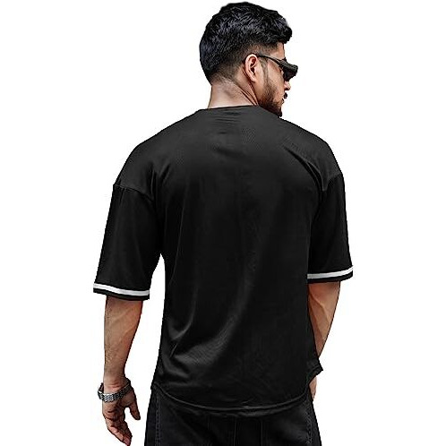 Eyebogler Mens Cotton Blend Round Neck Half Sleeve Oversized Printed Tshirt || Loose Fit Tshirt Black