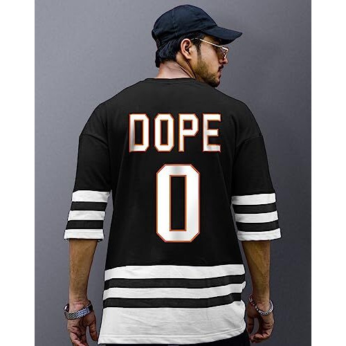 Eyebogler Oversized Loose Baggy Fit Drop Shooulder Half Sleeves Cotton Blend Printed T-Shirt For Men Black White