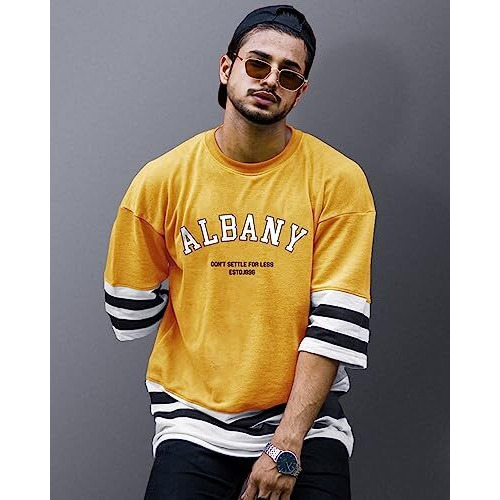 Eyebogler Oversized Loose Baggy Fit Drop Shooulder Half Sleeves Cotton Blend Printed T-Shirt For Men