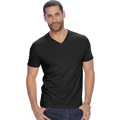 Adro Men's V Neck Combo Plain Cotton T-Shirts_Vcm2-Pln-Bl-Wh-L Black, White