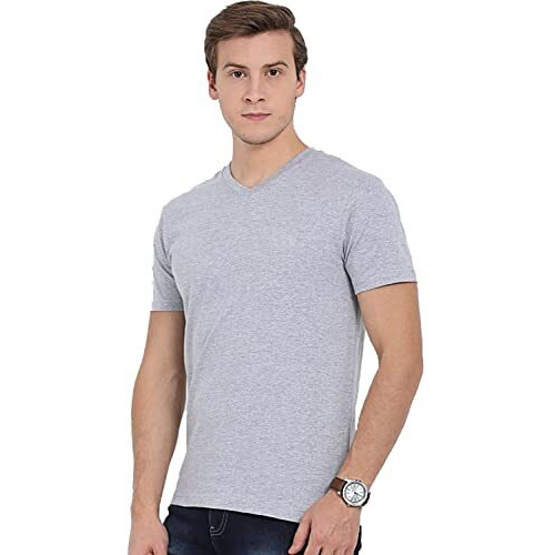 Adro Men's V Neck Solid Cotton T-Shirt (Vn-M-Pln-Gr_Grey_M)