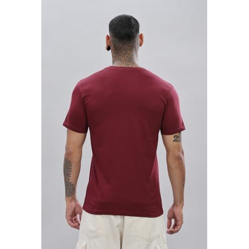 Adro Men's V Neck Solid Cotton T-Shirt (Vn-M-Pln-Mr_Maroon_Xl)