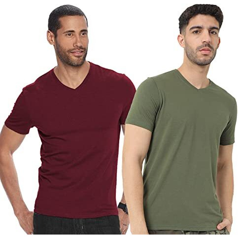 Adro Men's V Neck Combo Plain Cotton T-Shirts_Vcm2-Pln-Mr-Ol-Xl