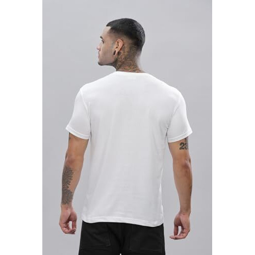 Adro Men's V Neck Solid Cotton T-Shirt (Vn-M-Pln-Wh_White_S)