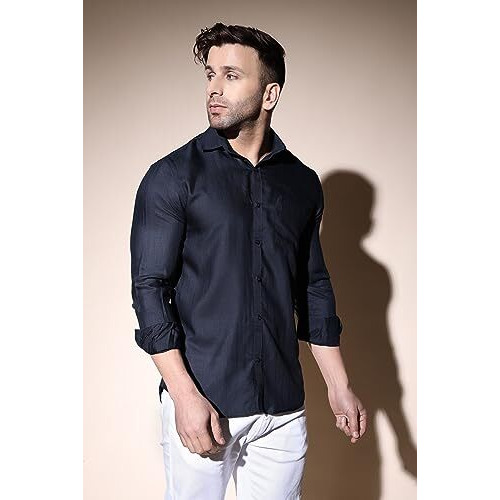 Dhruvi Trendz Mens Cotton Blend Men's Casual Shirt Regular Fit Western (Dt-Ms-6022_Black_Xl)