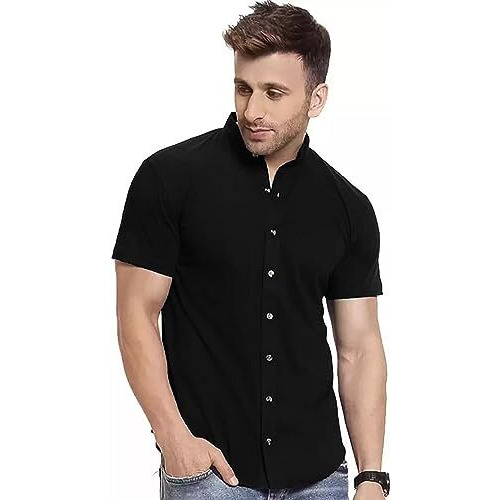 Eyebogler Mens Cotton Blend Henley Neck Half Sleeve Solid Button Style Tshirt Black