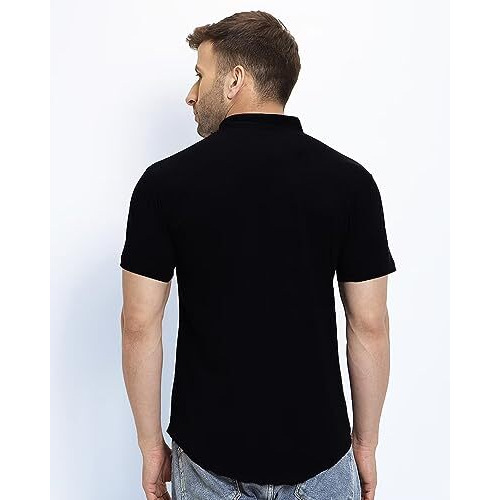 Eyebogler Mens Cotton Blend Henley Neck Half Sleeve Solid Button Style Tshirt Black